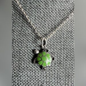 Artisan 925 Green Turtle Necklace Link Chain Dainty Minimalist 18” 46cms Animal